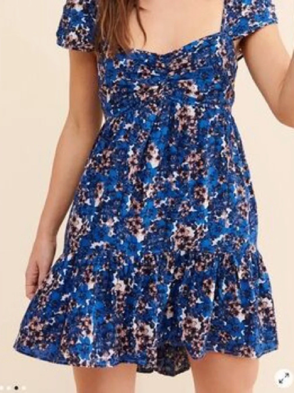 Free People Pattern Play Floral Smocked Mini Dress Blue Cool Combo Size XS